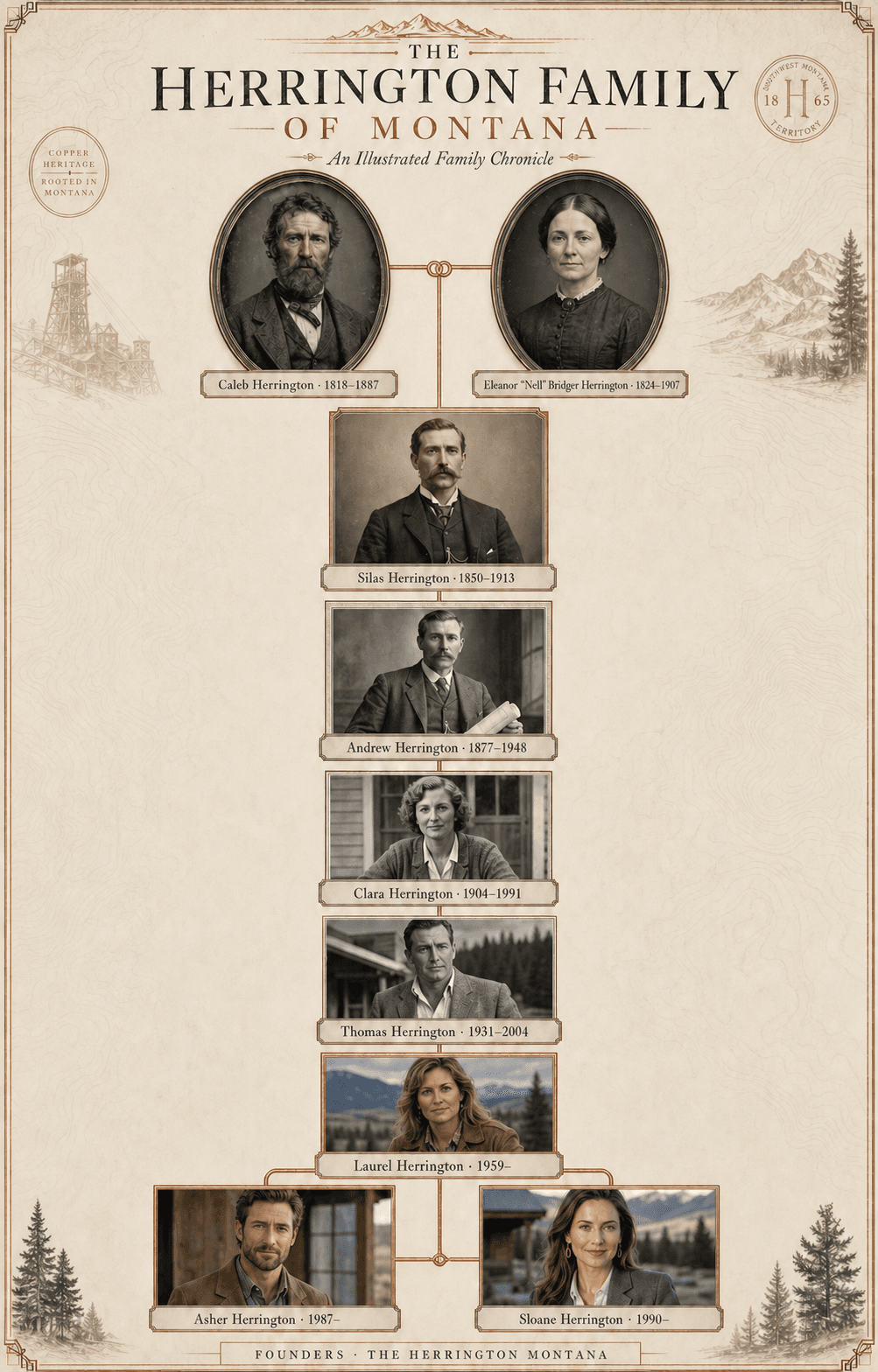 The Herrington Family of Montana illustrated family chronicle, from Caleb and Nell Herrington through founders Asher and Sloane Herrington